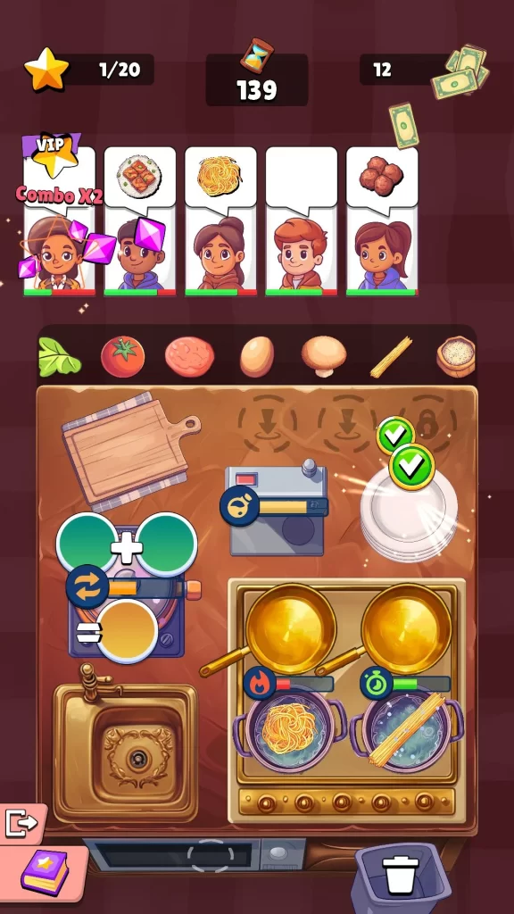 Mini Kitchen Chef preparando pratos com dinheiro infinito