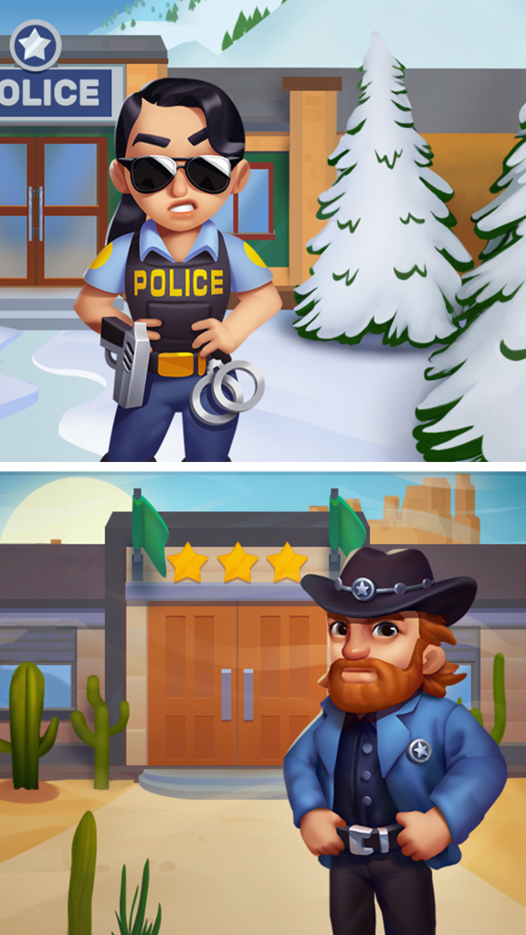 Interface do jogo Police Department Tycoon com dinheiro infinito