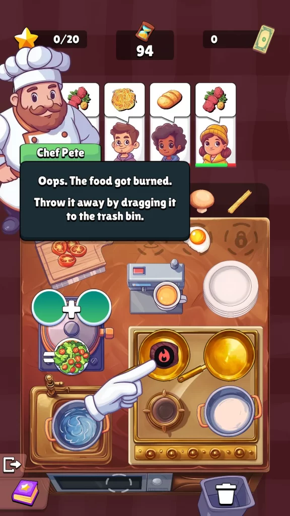 Mini Kitchen Chef preparando pratos com dinheiro infinito